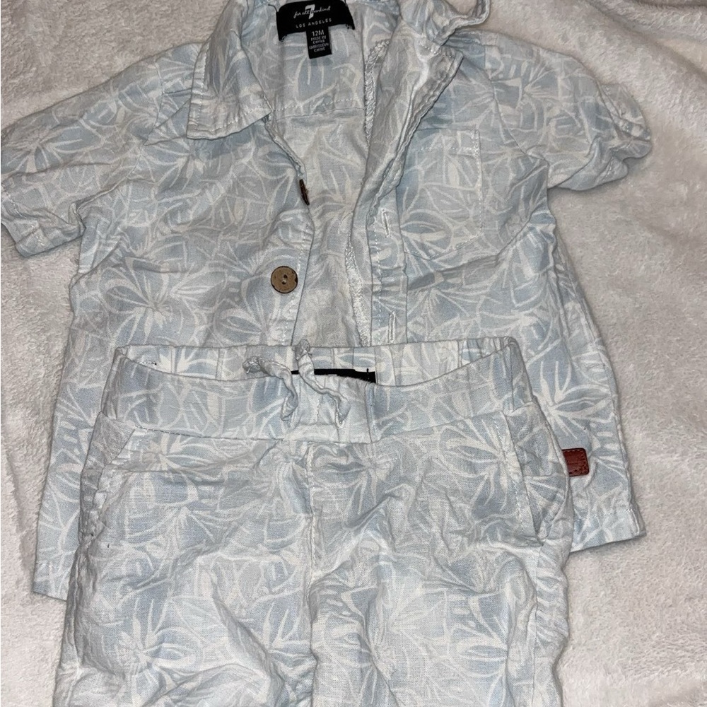 Kids Blue Leaf Print Matching Set